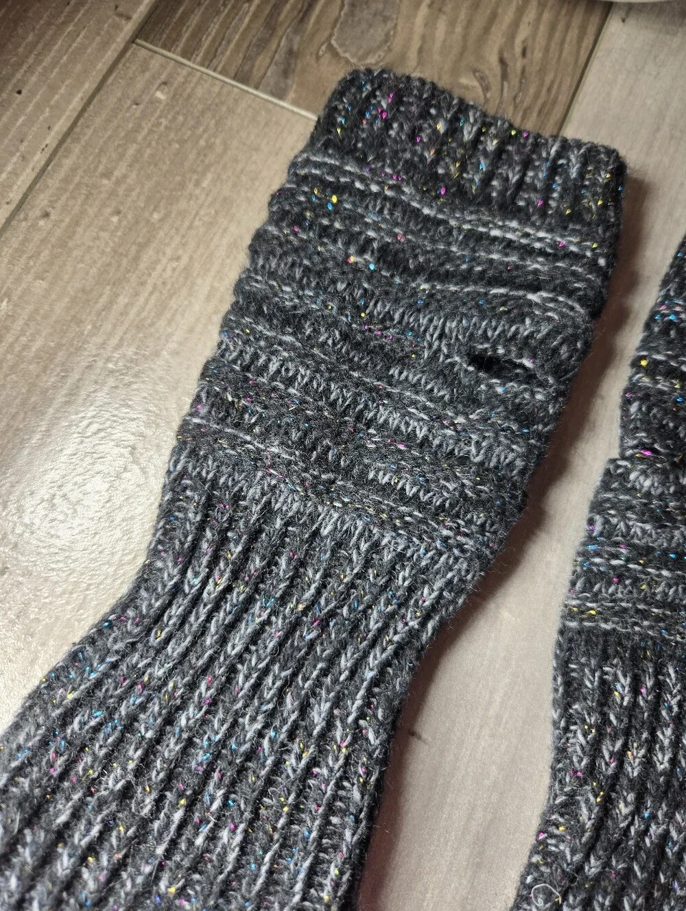 Knit Arm Warmers Dark Speckled Gray Charcoal Women’s One Size